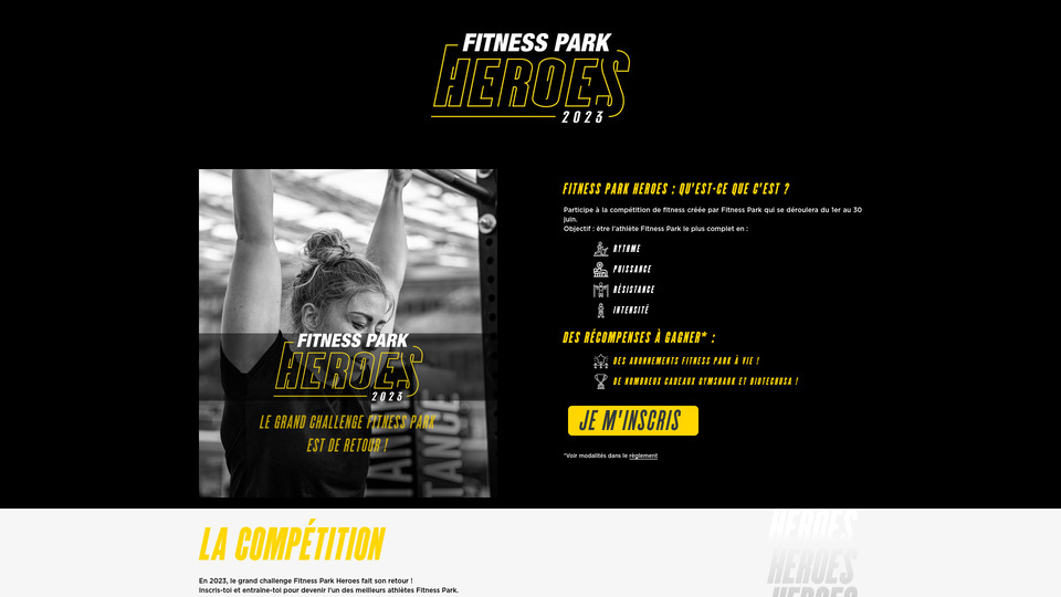 Capture du site de l'événement Fitness Park Heroes 2023